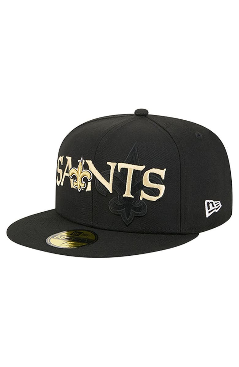New Era Men's New Era  Black New Orleans Saints Overlap Wordmark 59FIFTY Fitted Hat, Main, color, Black