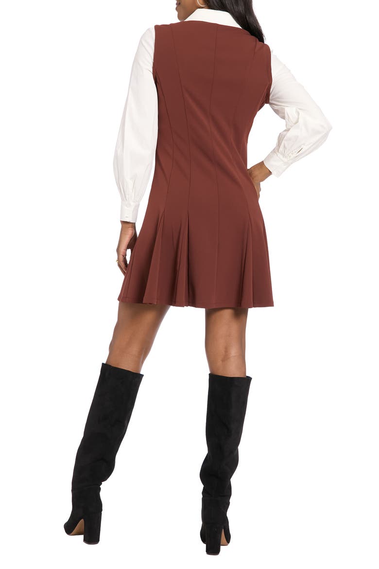 Long Sleeve Twofer Scuba Fit & Flare Dress, Alternate, color, BITTER CHOCOLATE