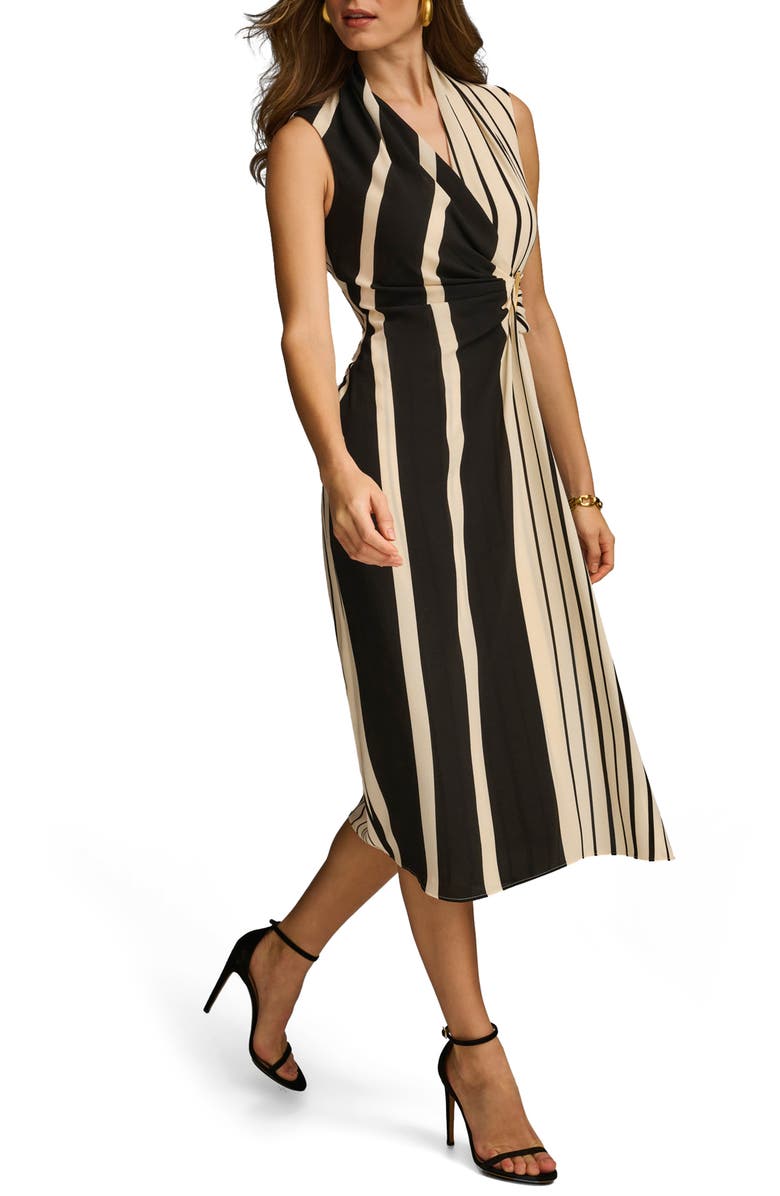 Donna Karan New York Stripe Faux Wrap Midi Dress, Alternate, color,