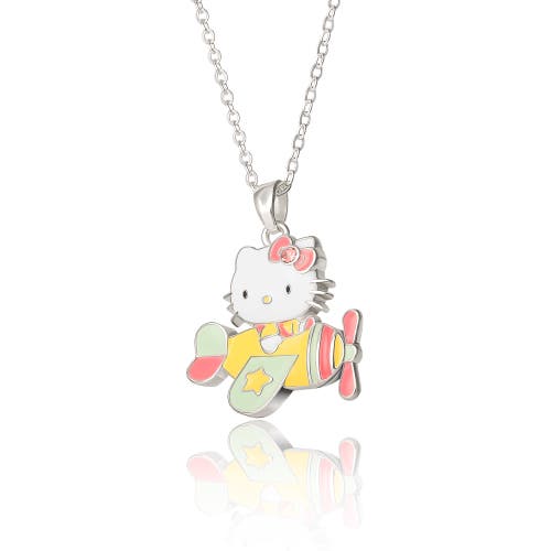 Hello Kitty Silver Plated Enamel Pink Crystal 3d Plane Necklace In Silver