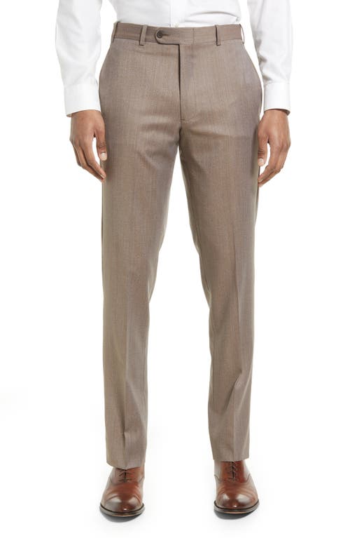 JB Britches Flat Front Stretch Wool Trousers in Khaki 