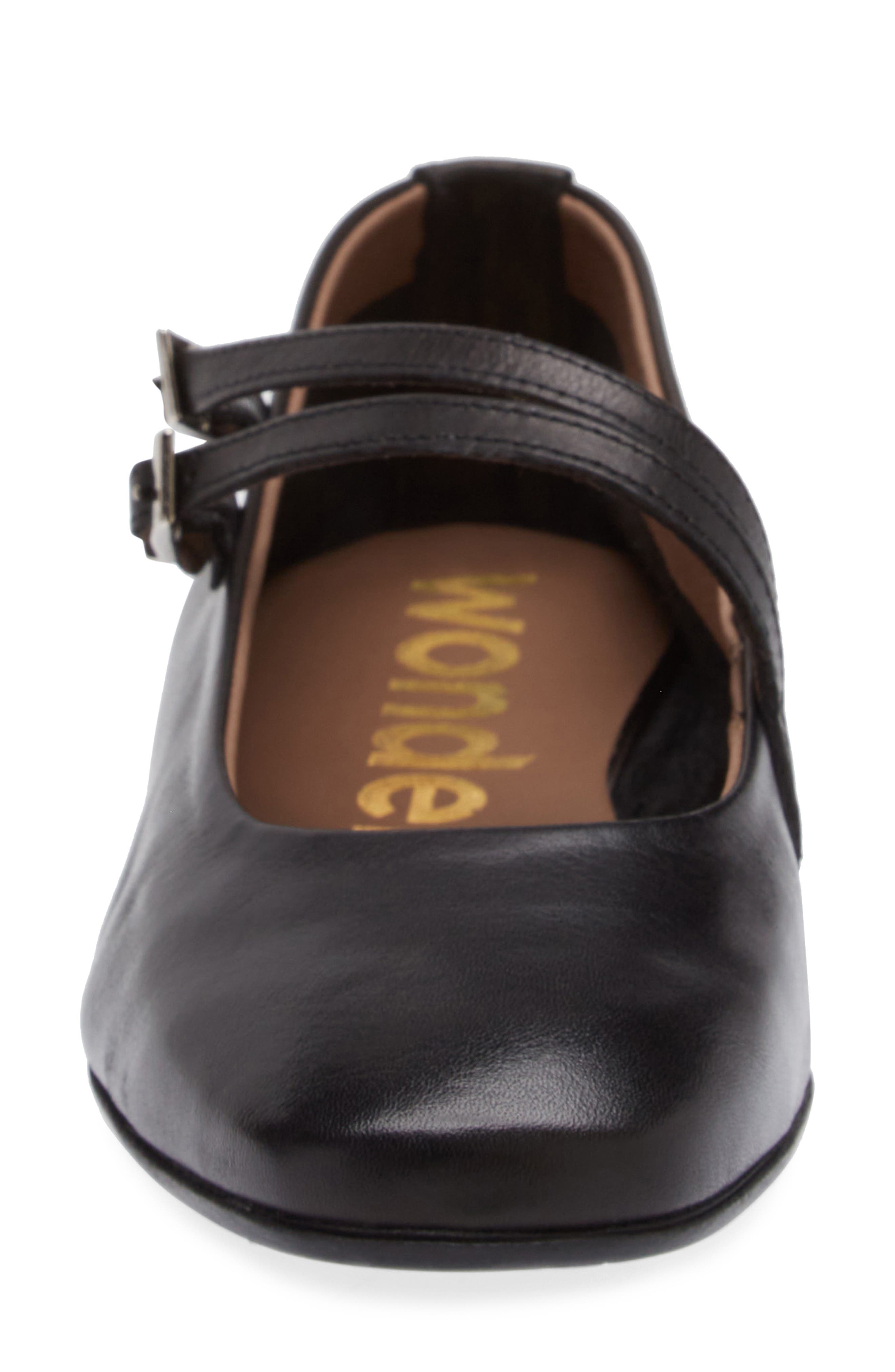 Wonders Asymmetric Double Strap Flat, Alternate, color, Black Leather