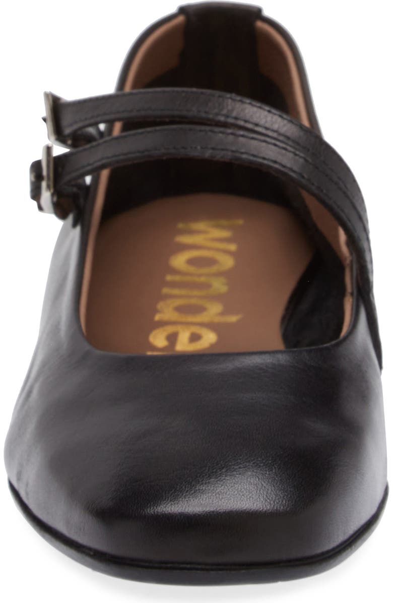 Wonders Asymmetric Double Strap Flat, Alternate, color, Black Leather