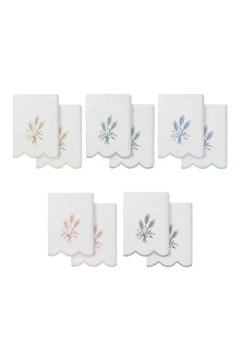 Whitney Scallop Set of 2 Turkish Cotton Hand Towels, Alternate, color, WHITE/ GREEN