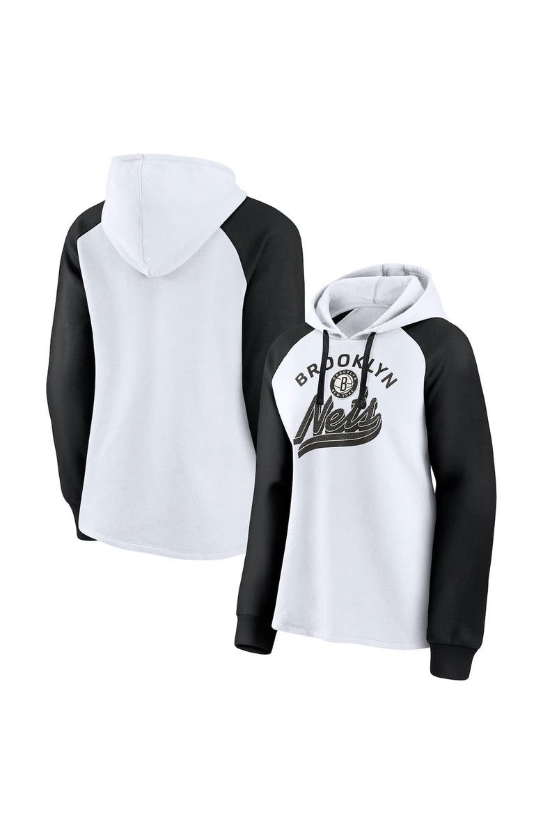 FANATICS Women's Fanatics Branded White/Black Brooklyn Nets Record Holder Raglan Pullover Hoodie, Main, color, 