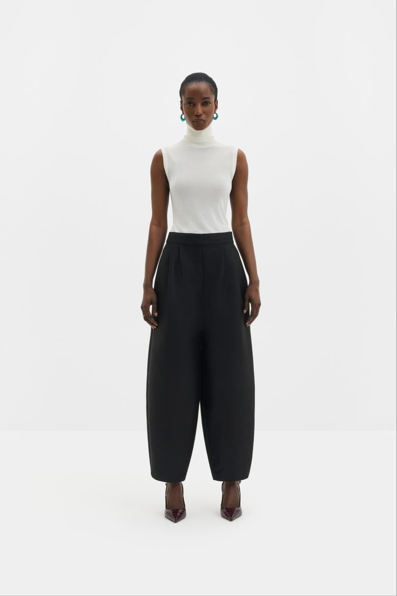 Smilla Barrel Leg Wool-Silk Trousers, Alternate, color, Black