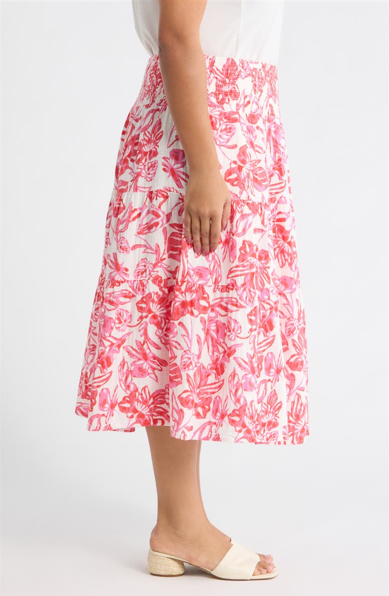 Caslon<sup>®</sup> Tiered Cotton Gauze Midi Skirt, Alternate, color, Ivory/ Red Pink Ellie Blossom