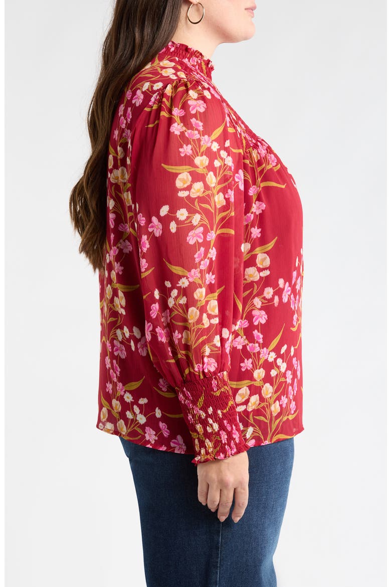 Ginnie Floral Balloon Sleeve Top, Alternate, color, BURG-MULTI