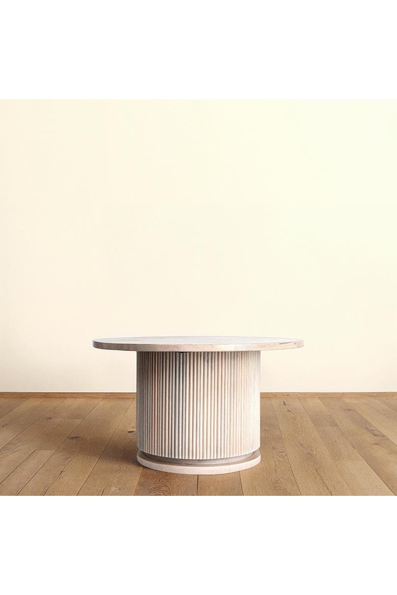 Round Pedestal Coffee Table with Ribbed Base, Alternate, color, Natural