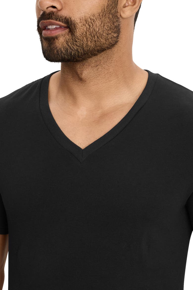 Men's Smooth Fit Cotton Stretch V-Neck Undershirt - 3 Pack, Alternate, color, Black