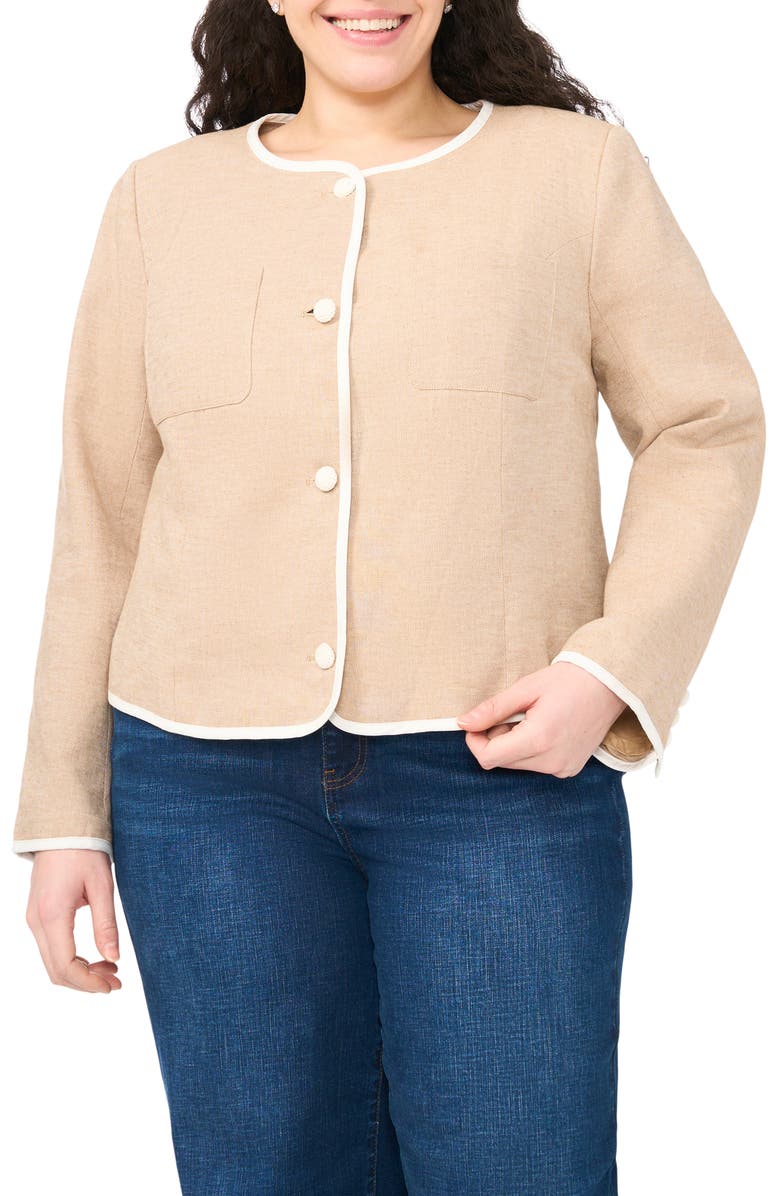 CeCe Contrast Trim Jacket, Main, color, Toffee
