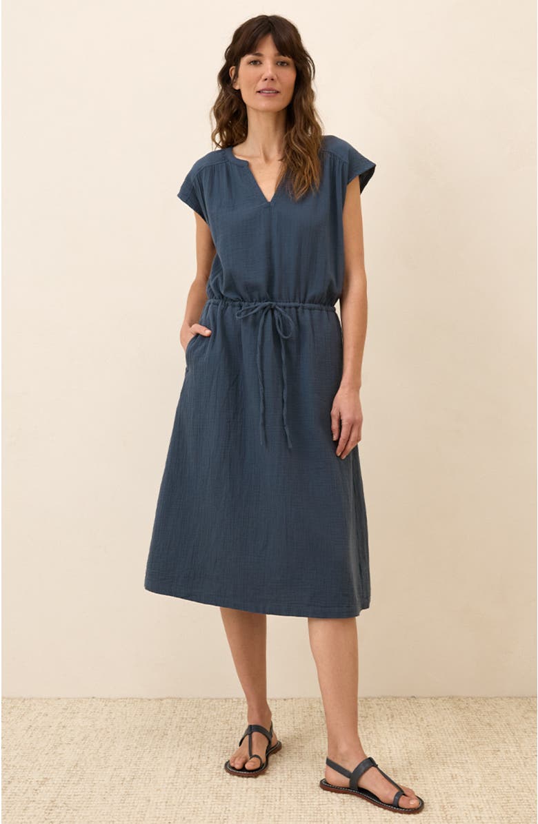 Pact Organic Cotton Coastal Double Gauze Tie Waist Midi Dress | Nordstrom