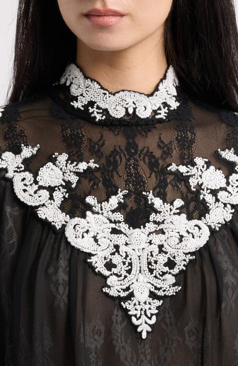 Teagan Embroidered Mock Neck Top