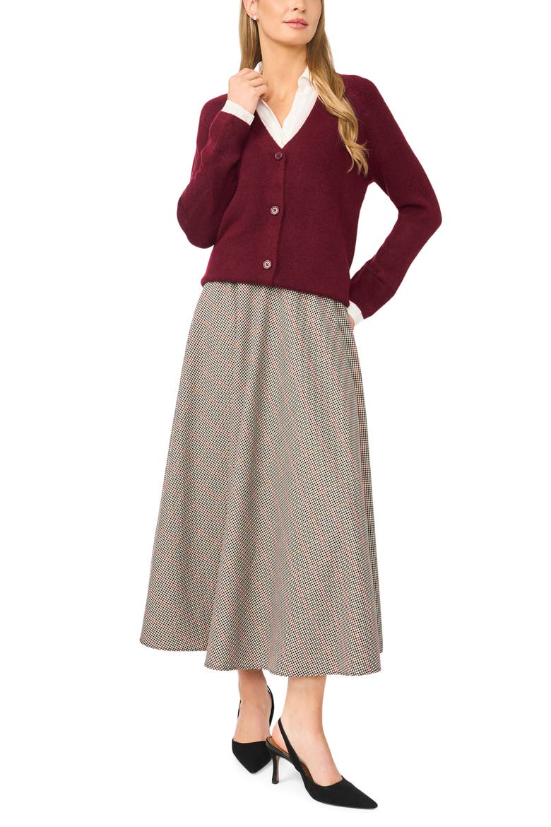 Mixed Media Twofer V-Neck Cardigan, Alternate, color, CRISP MERLOT