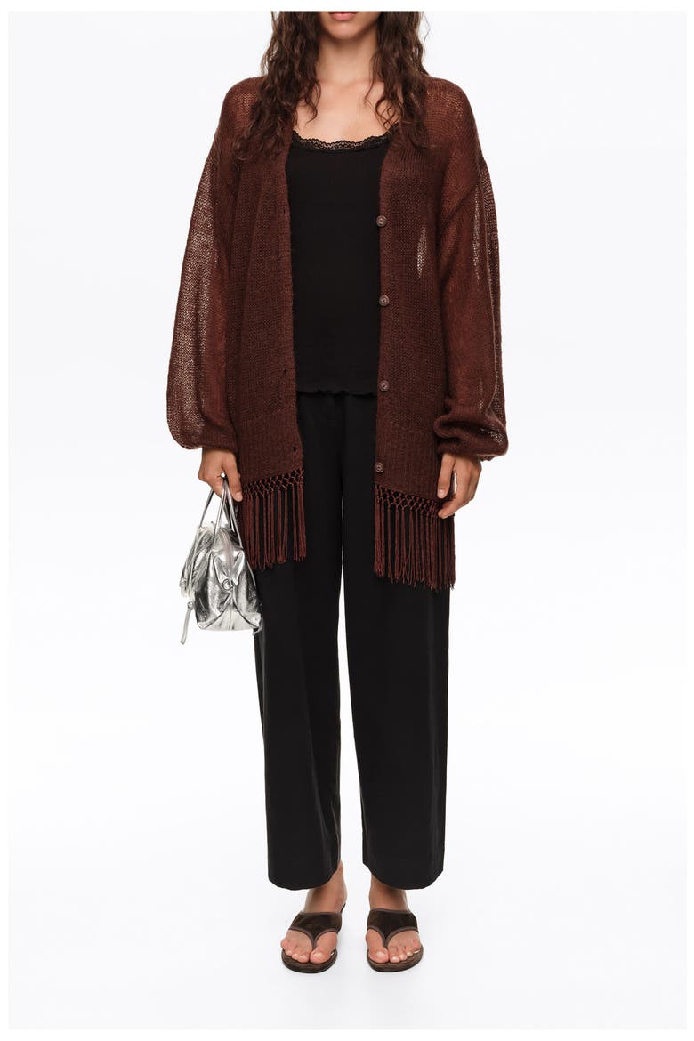 Long Fringed Cardigan, Alternate, color, BROWN