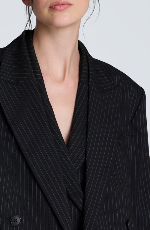 Kenneth Cole Pinstripe Double Breasted Boyfriend Jacket In Black