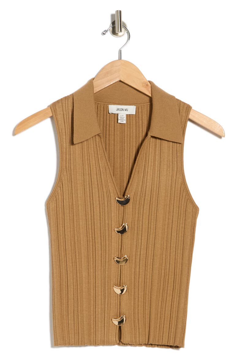 Button Front Sweater Vest, Alternate, color, BISTRE