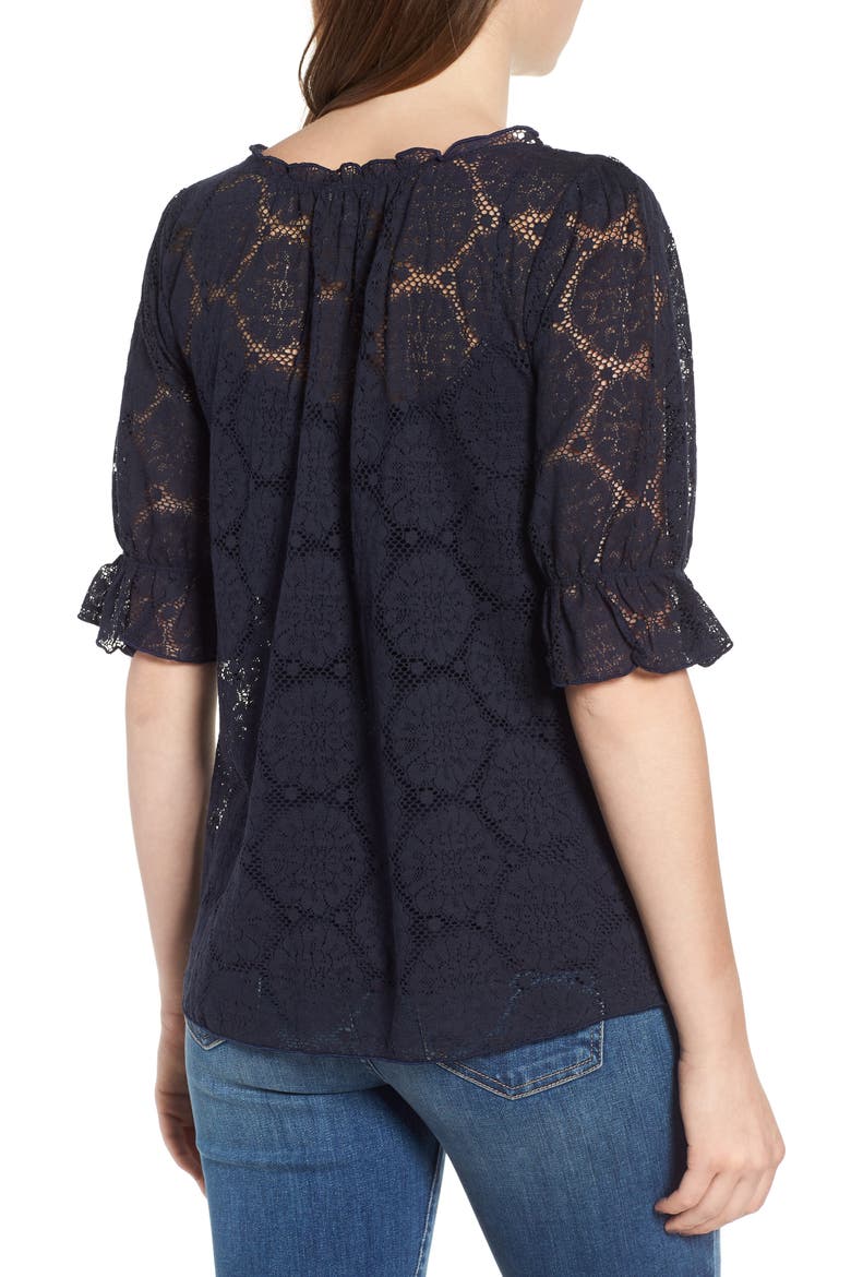 Puff Sleeve Lace Top, Alternate, color, NAVY NIGHT