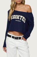 EDIKTED LA Babe Off the Shoulder Crop Graphic T-Shirt