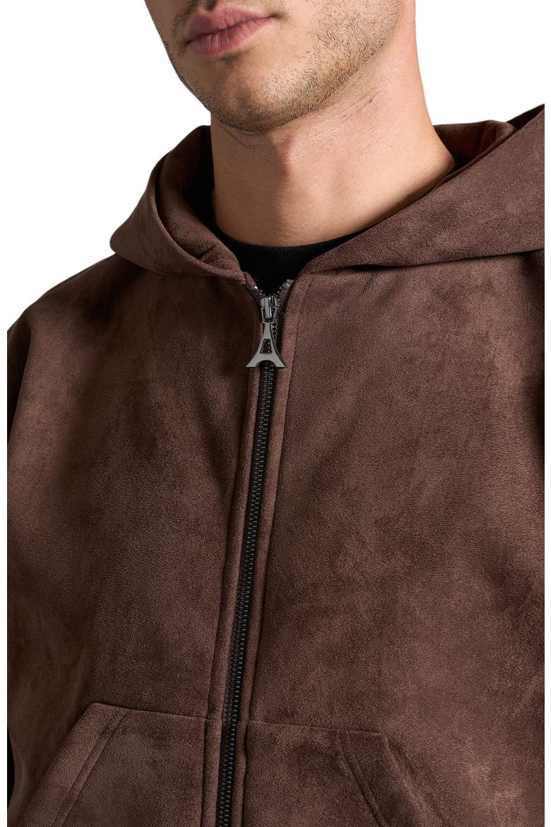 Cropped Suede Hoodie, Alternate, color, Brown