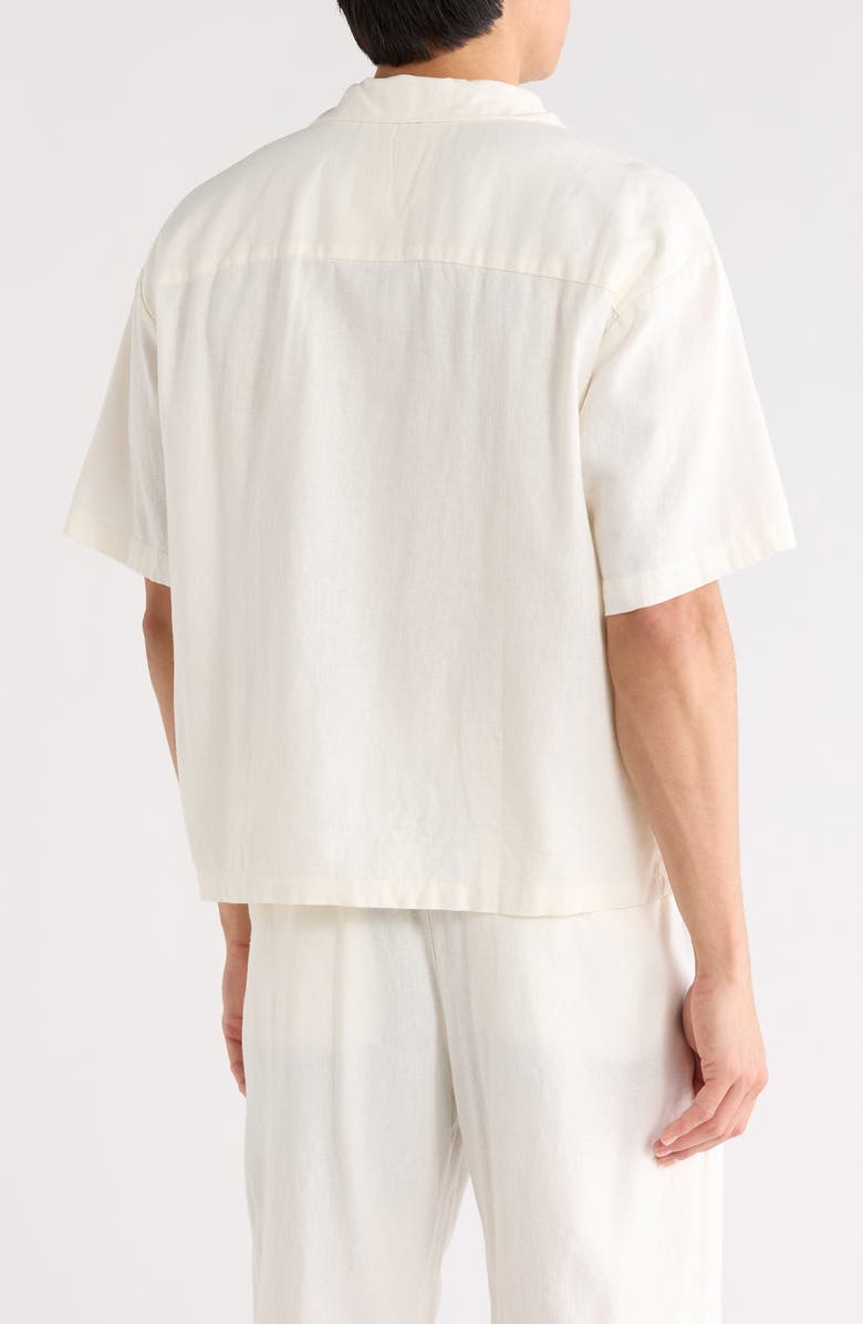 DENIM AND FLOWER Linen Blend Camp Shirt, Alternate, color, Off White