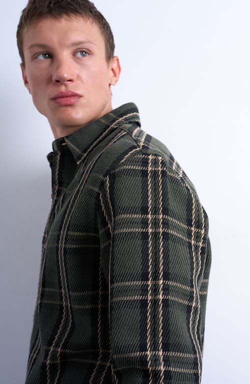 Topman Regular Fit Textured Check Overshirt In Green