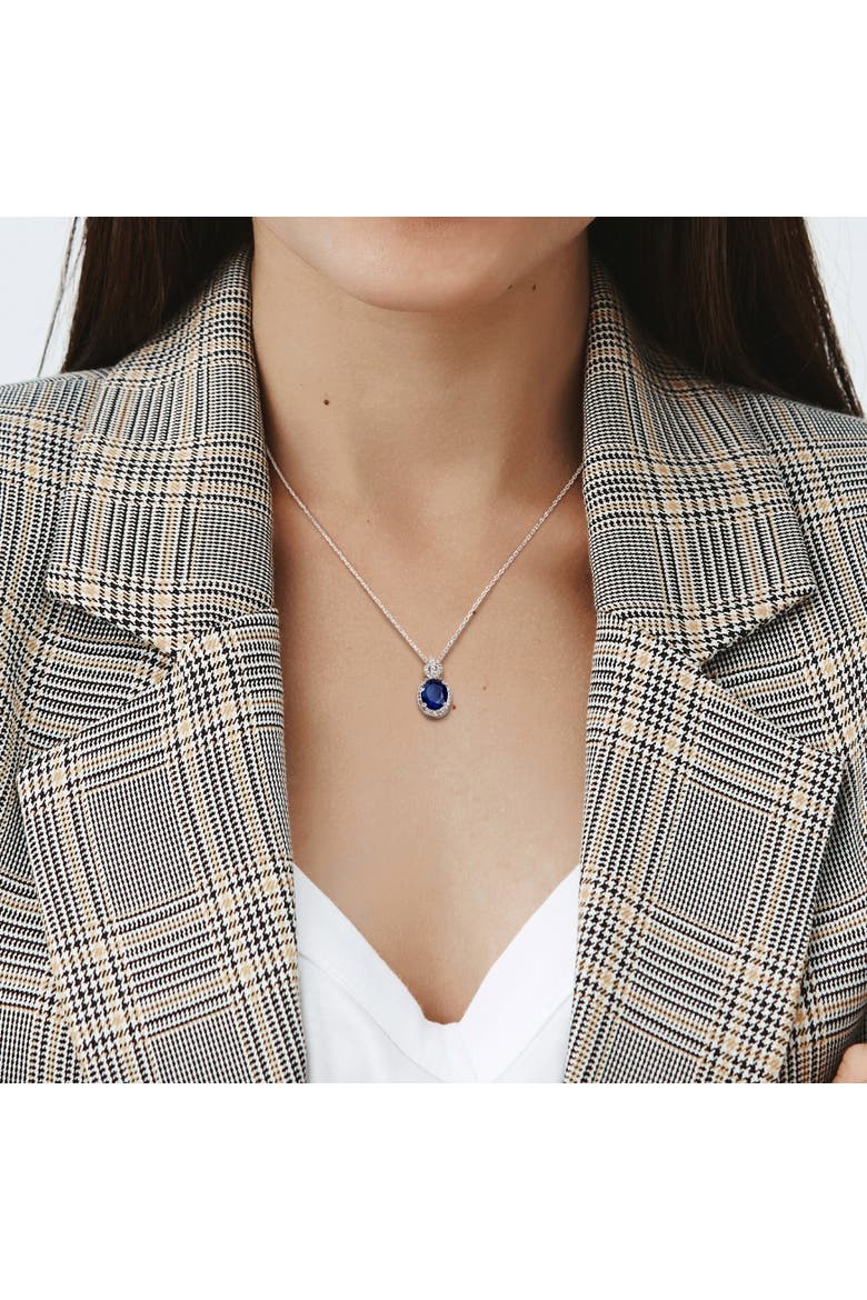 Gemstone & Diamond Infinity Halo Necklace 10K, Alternate, color, Sapphire