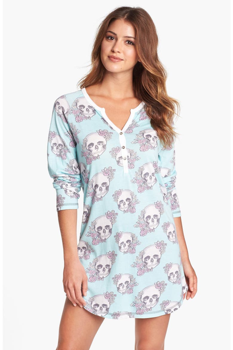 'Floral Skully' Sleep Shirt, Main, color, AQUA