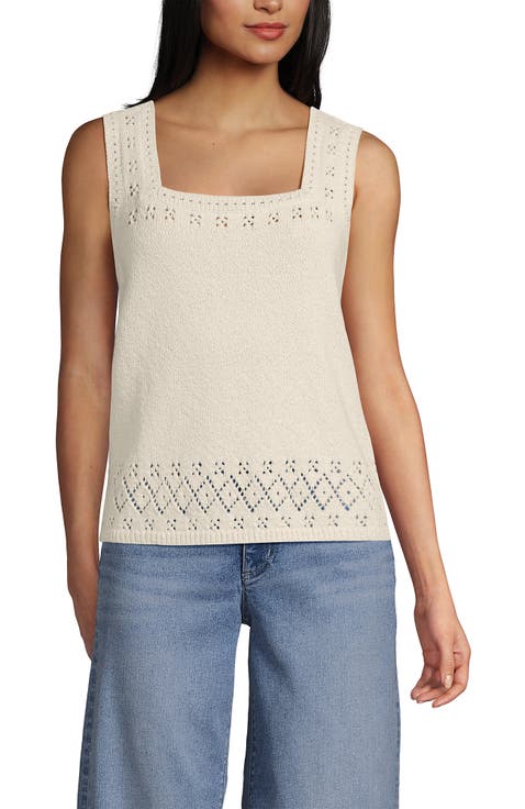 Pointelle Square Neck Tank Sweater