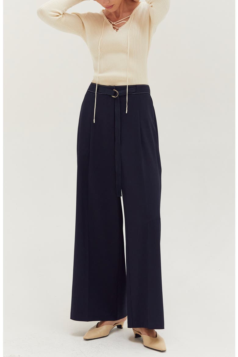 Contrast Stitch Belted Trousers, Alternate, color, Midnight Blue