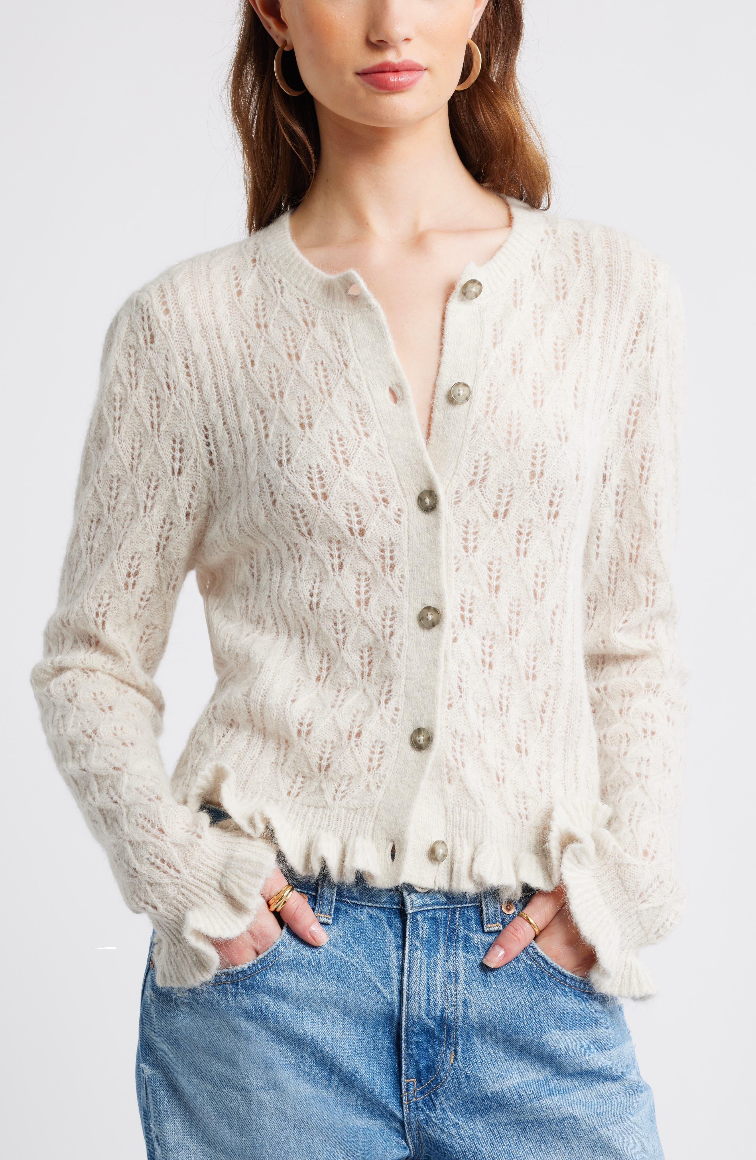 Pointelle Ruffle Edge Cardigan - image 3
