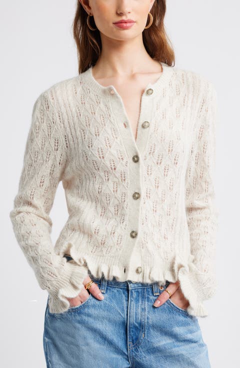Pointelle Ruffle Edge Cardigan