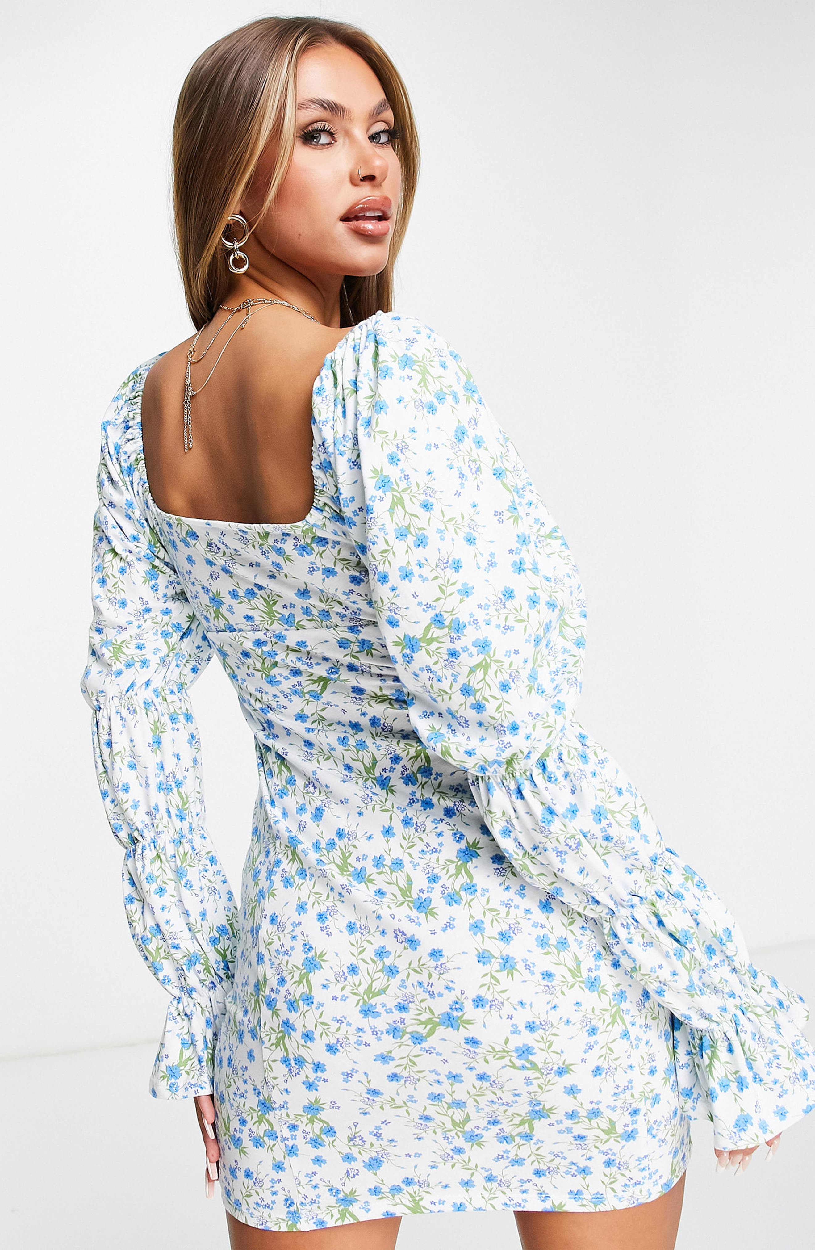 ASOS DESIGN Floral Ruched Long Sleeve Minidress (Women) | Nordstromrack