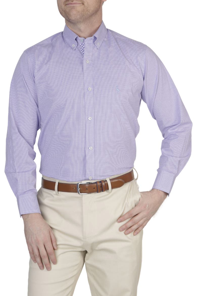 Micro Gingham Long Sleeve Button-Down Shirt, Alternate, color, LILAC
