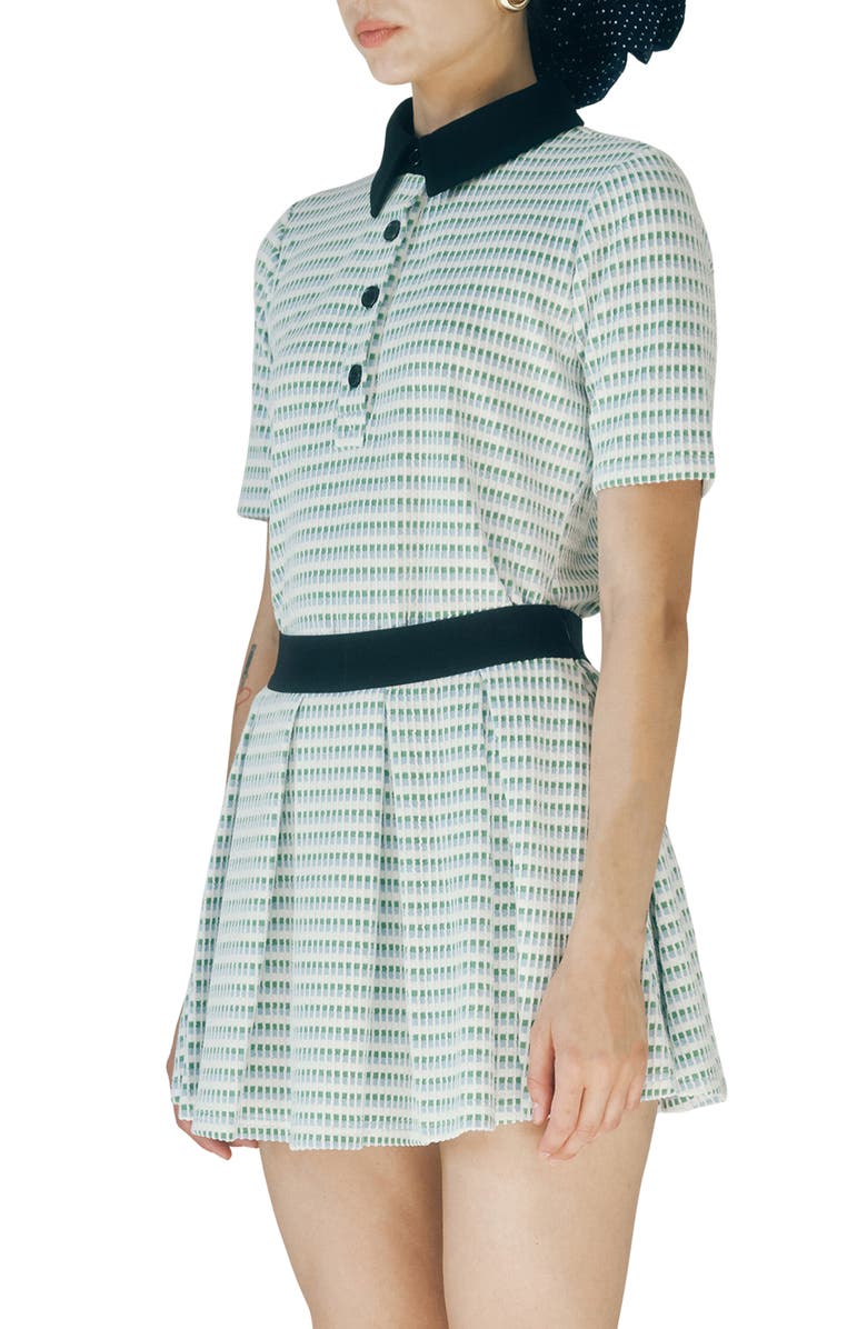 MAUDE CLUB Charlie Contrast Collar Geo Print Top, Alternate, color, White Light Blue Multi