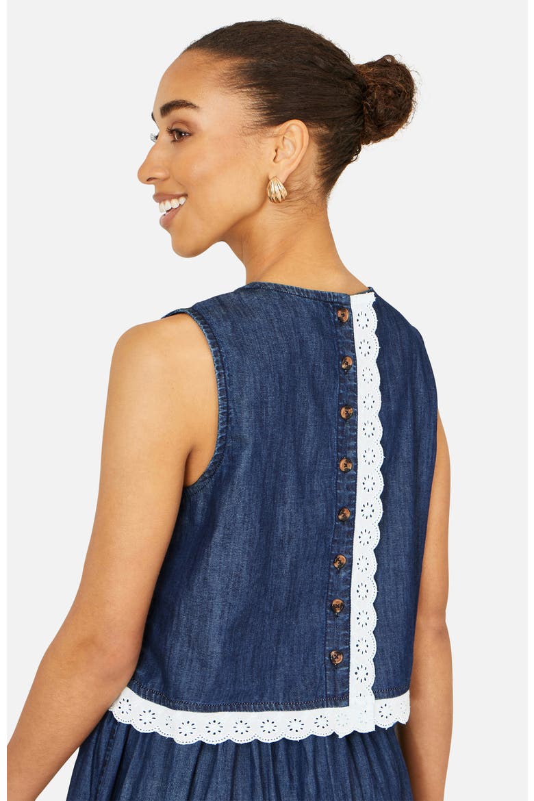 Cotton Chambray Lace Trim Top, Alternate, color, Blue