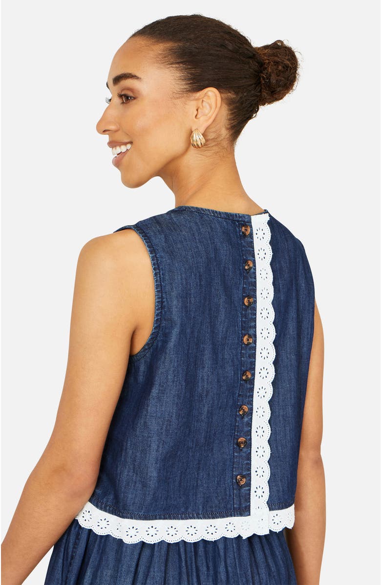 Yumi Cotton Chambray Lace Trim Top, Alternate, color, Blue