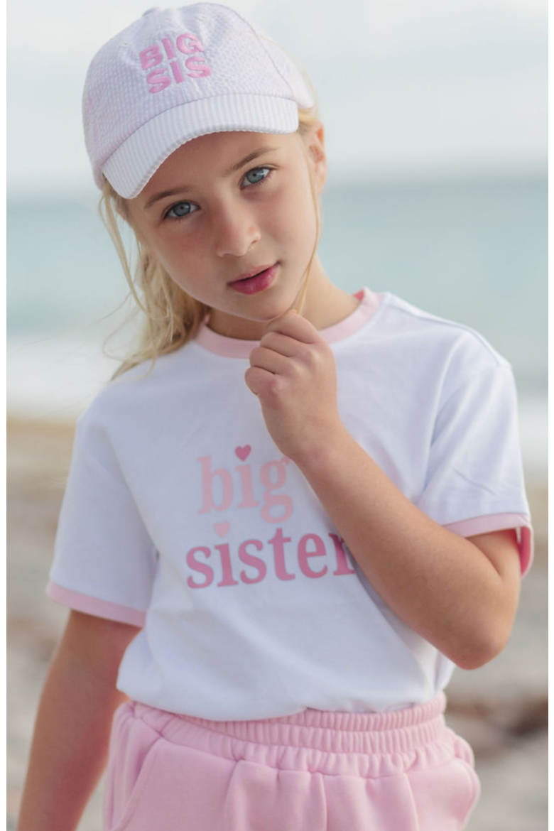 Big Sis Seersucker Bow Baseball Hat, Alternate, color, Pink