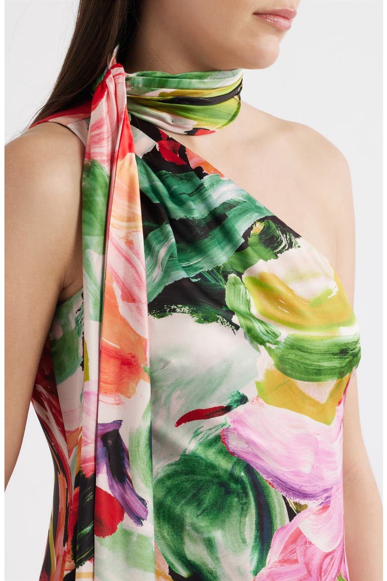 Abstract Painterly One-Shoulder Cocktail Dress, Alternate, color, GREEN/ BLACK MULTI
