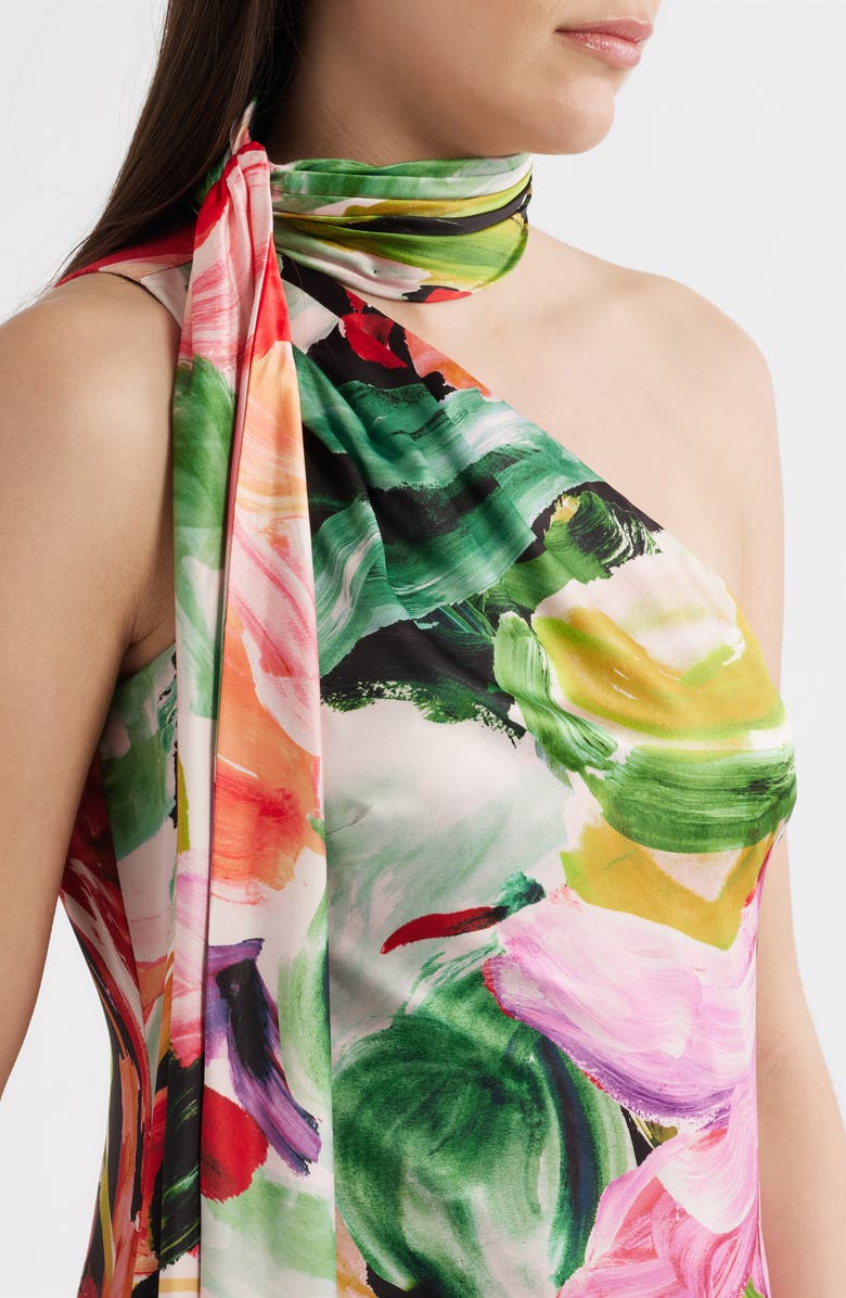 Vince Camuto Abstract Painterly One-Shoulder Cocktail Dress, Alternate, color, Green/ Black Multi