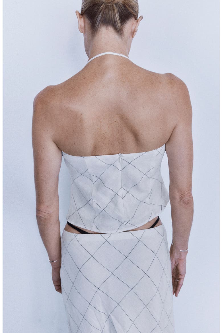 Check Linen Halter Top, Alternate, color, WHITE