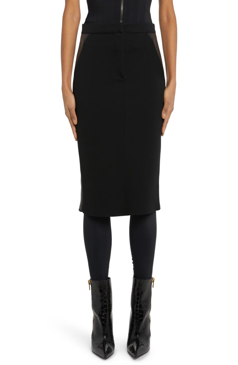 TOM FORD Wool Blend Crepe & Leather Pencil Skirt, Main, color,