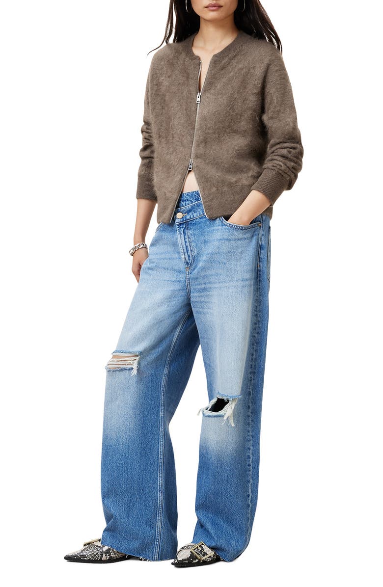 AllSaints Rebel Zip Cashmere Cardigan, Alternate, color, 