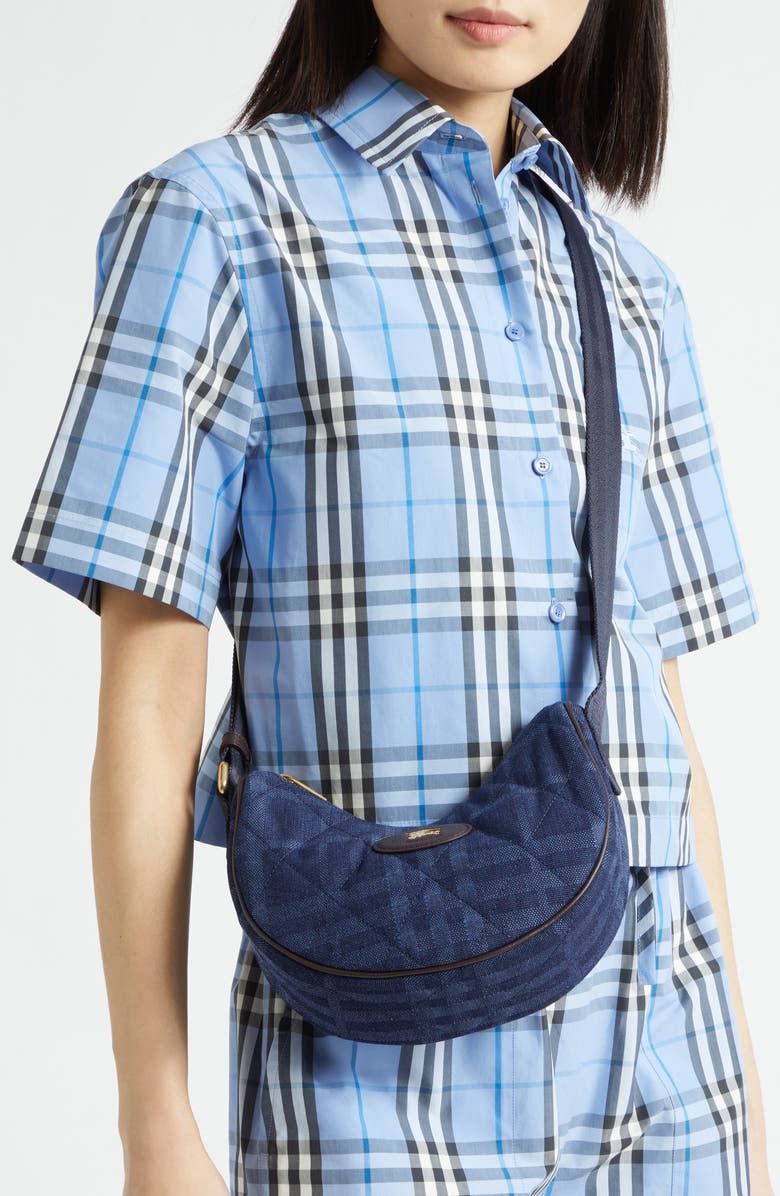 Burberry Horseshoe Denim Crossbody Bag, Alternate, color, Blue