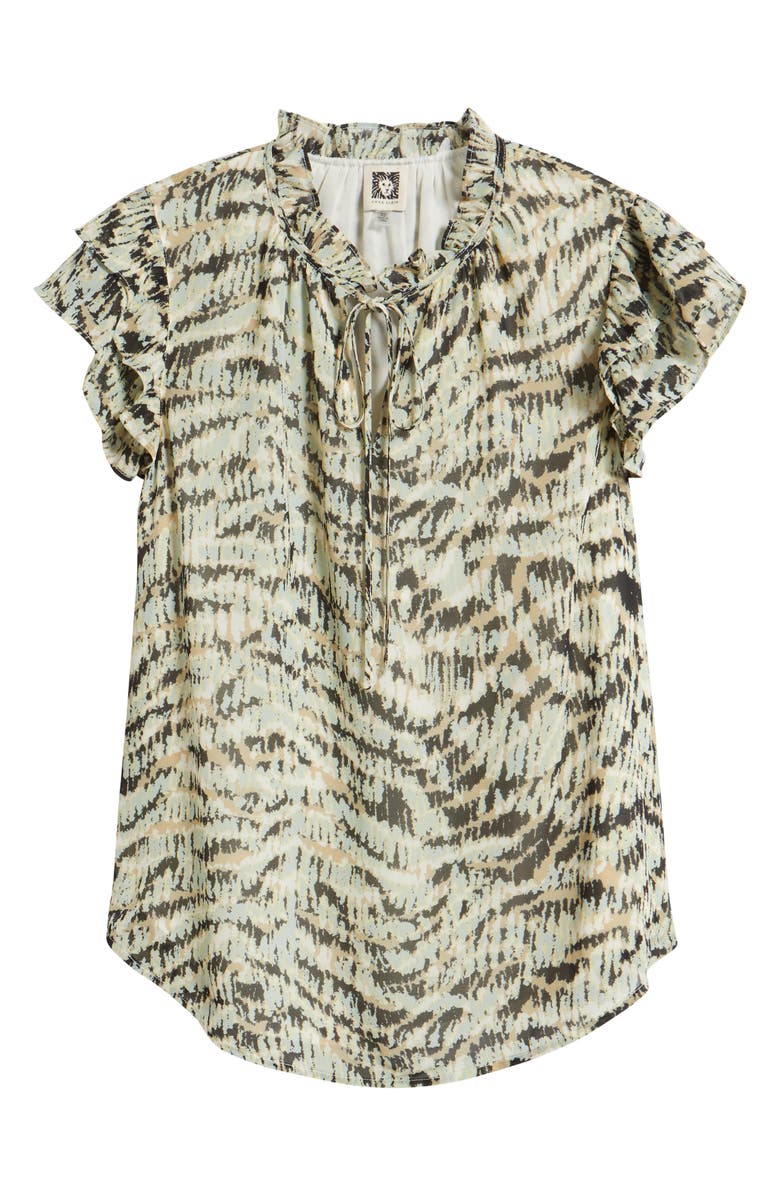 Anne Klein Print Ruffle Sleeve Top, Alternate, color, Soft Aloe Multi