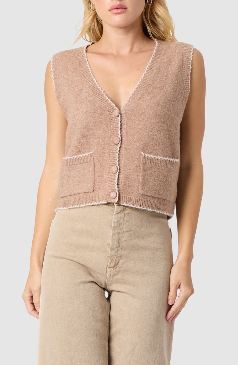 All in Favor Contrast Stitch Sweater Vest, Main, color, Oatmeal Ivory