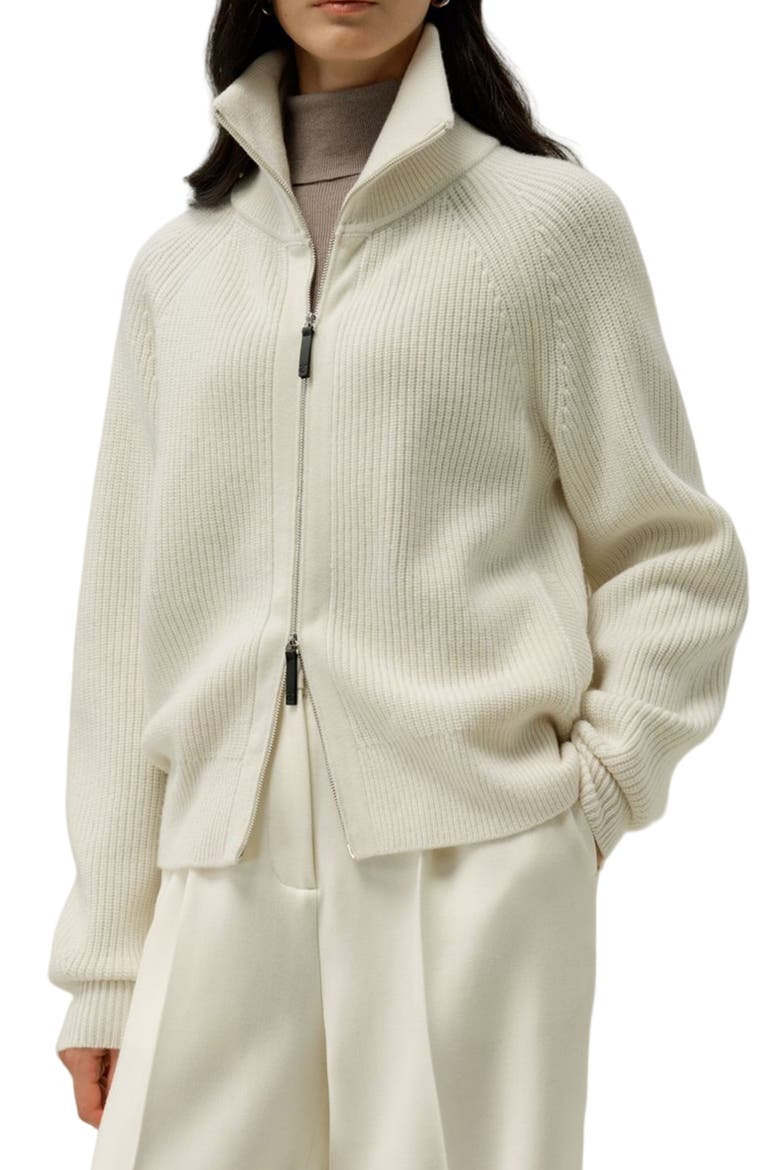Women's Ribbed-knit Turtleneck Zip Cardigan, Main, color, White