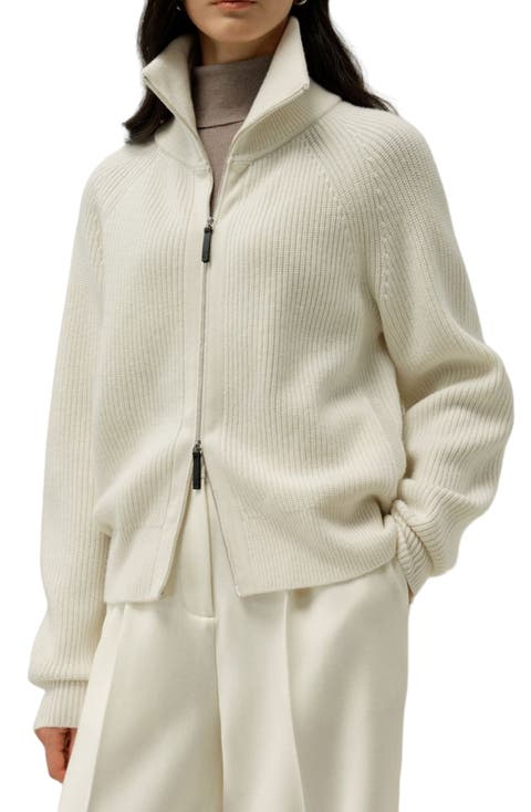 Ribbed-knit Turtleneck Zip Cardigan