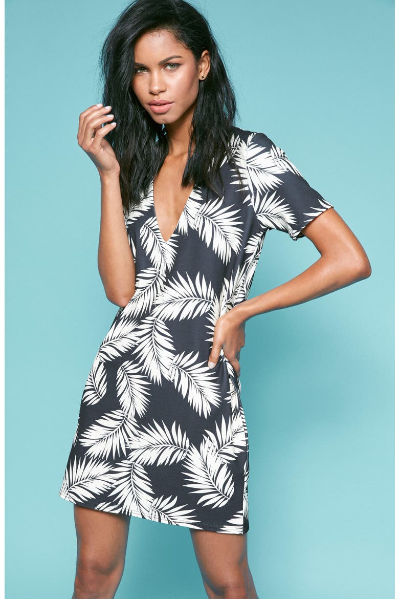 Print Plunge T-Shirt Dress, Alternate, color, BLACK