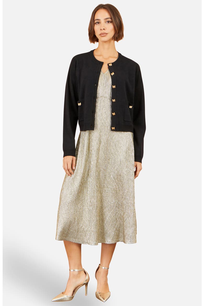 Bow Button Cardigan, Alternate, color, Black